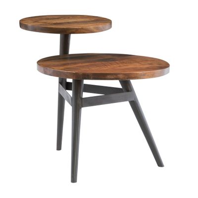 Powell Asprey Industrial Side Table: Round, Mango Wood, Gunmetal Frame, No Assembly