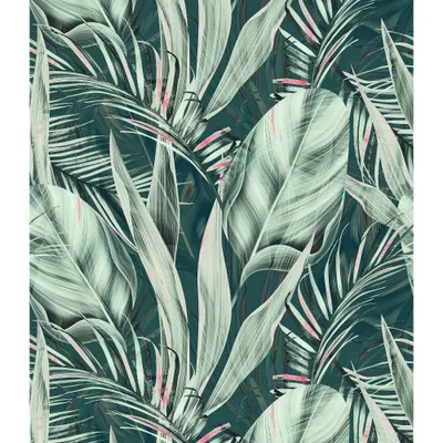 RoomMates Green and Pink Tropical Plants Tapestry: Polyester Material, Modern Decor, Spot Clean