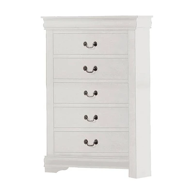 31 Louis Philippe Chest White - Acme Furniture: Brushed Nickel Hardware, 5 Drawers