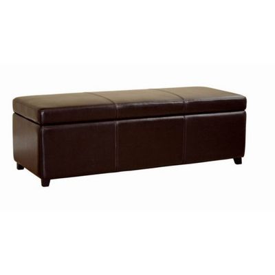 Full Faux Leather Storage Bench Ottoman with Stitching Dark Brown - Baxton Studio