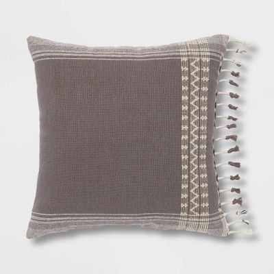 Square Woven Pattern Tassel Decorative Throw Pillow - Threshold: Cotton & Wool Blend