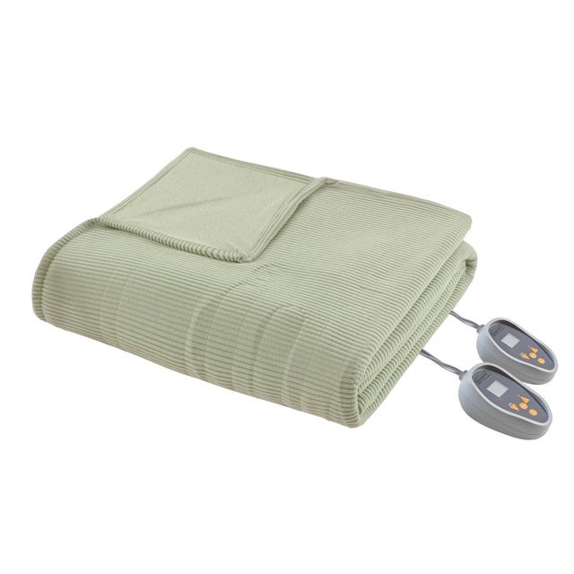 Knitted Micro Fleece Electric Heated Blanket (King) Sage - Beautyrest: Midweight, Machine Washable, 5-Year Warranty