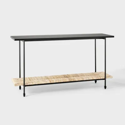 Metal and Rush Weave Top Console Table Black - Threshold designed with Studio McGee: Mahogany Frame, Square Entryway Table