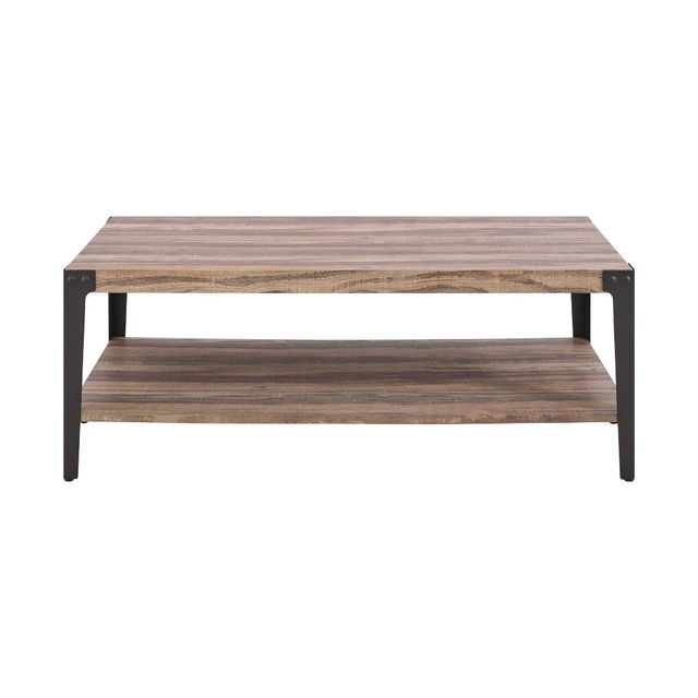 Modern Industrial Coffee Table Metal/Distressed Wood - Danya B.: Fixed Shelf, Living Room Furniture