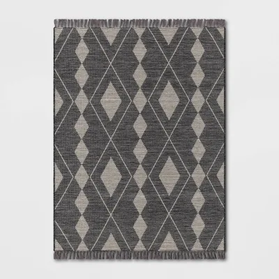 Striped Diamonds Rectangular Woven Outdoor Area Rug Charcoal Gray - Threshold