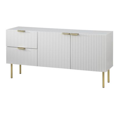 Lifestorey Russo Channel Front Large Buffet White : Glam Dining Storage, Adjustable Shelves, MDF Credenza