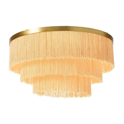 Storied Home 13.75 Round Flush Mount Fringe Light Fixture: ETL & UL Listed, Iron Body, Polyester Shade