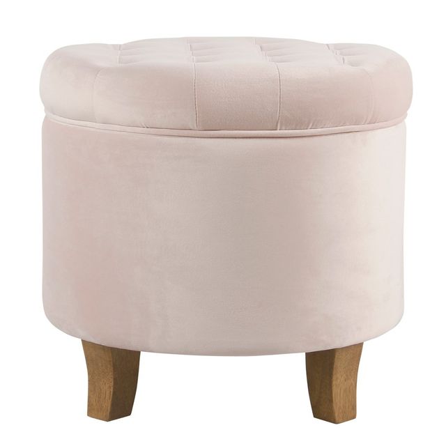 Velvet Tufted Round Storage Ottoman Pink Blush - HomePop