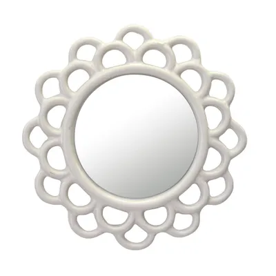 9 Floral Round Cutout Ceramic Wall Hanging Mirror Ivory - Stonebriar Collection
