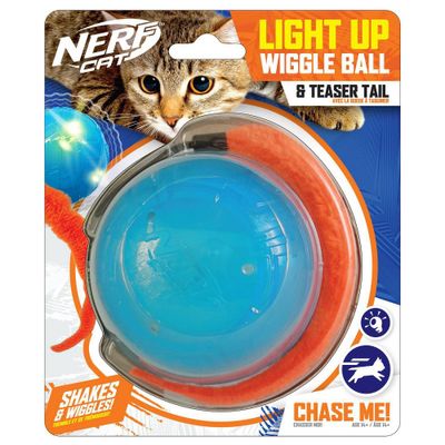 Nerf Cat Wiggle LED Ball with Tail Cat Toy - Blue/Orange - 3.5