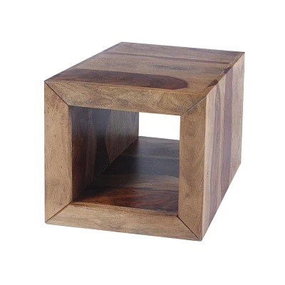 The Urban Port 16 Cube Shape Rosewood Side Table with Cutout Bottom Brown