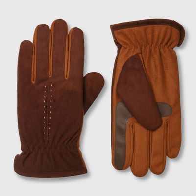 Isotoner Mens Handwear Gathered Wrist Microsuede Gloves