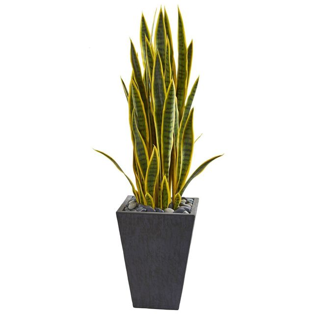 42 x 12 Artificial Sansevieria Plant in Slate Planter Gray - Nearly Natural