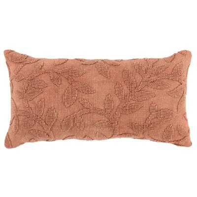 14x26 Oversized Botanical Lumbar Throw Pillow Cover Terracotta - Rizzy Home: Woven Texture, Cotton, Zipper Closure