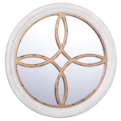 Distressed Round Wooden Traditional Wall Mirror Gold - StyleCraft: 18.5 Mirror, No Assembly Required