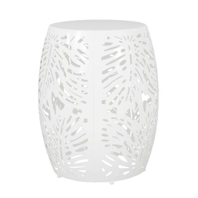 Satterlee Outdoor Round Iron Side Table White - Christopher Knight Home: Modern Patio Furniture, No Assembly Required