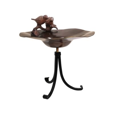 Achla Designs 17 Antique Patina Brass Bird Bath with Wrought Iron Stand: No Assembly, Garden Decor