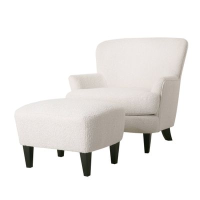 Christopher Knight Home Hartshorn Boucle Upholstered Club Chair and Ottoman Set Almond/Matte Black