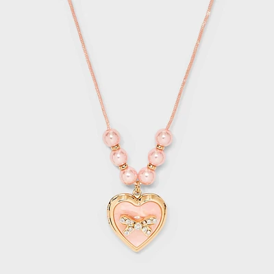 Girl Pink Bow Locket Necklace - Cat & Jack Pink