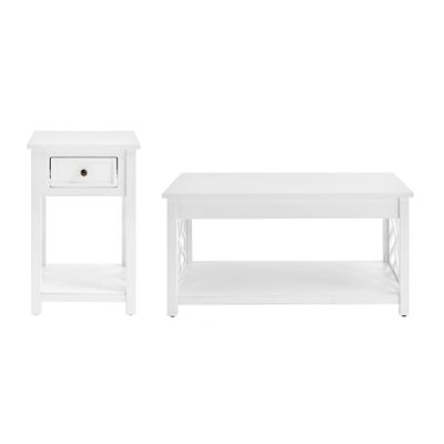 36 Middlebury Coffee Table and End Table White - Alaterre Furniture: Living Room Furniture Set with Storage Shelf