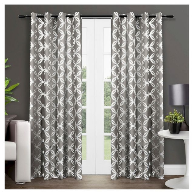 Set of 2 96x54 Modo Metallic Geometric Light Filtering Window Curtain Panel Dark Gray - Exclusive Home: 96 Inch Drapes, Grommet Top