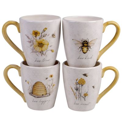 22oz 4pk Earthenware Sweet As A Bee Mugs - Certified International