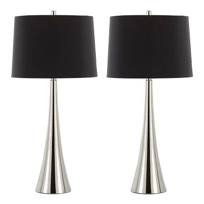 LumiSource (Set of 2) Diana 29 Contemporary Table Lamps Polished Nickel with Black Satin Shade