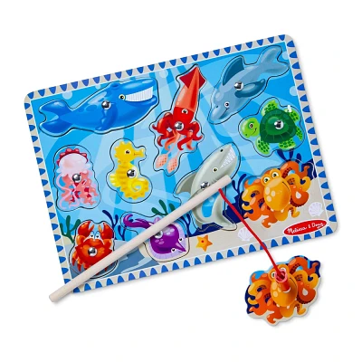 Melissa & Doug Magnetic Wooden Fishing Game and Puzzle with Wooden Ocean Animal Magnets - 10pc