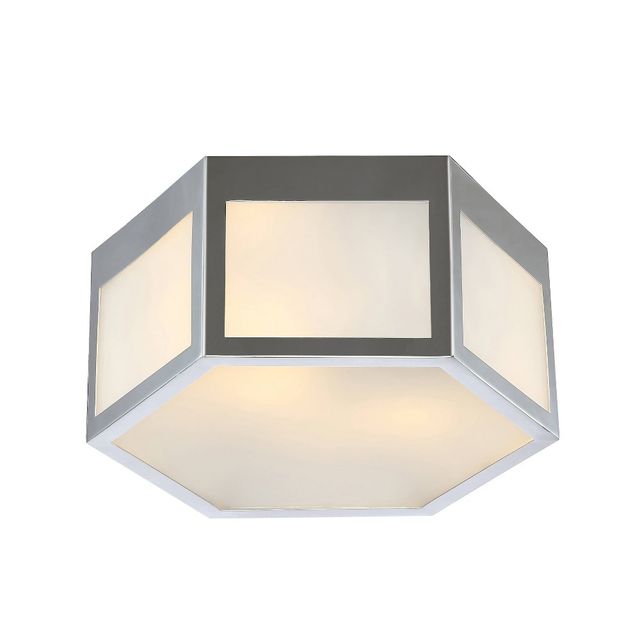 15.75 LED Metal/Frosted Glass Hexagon Sconce Chrome - Jonathan Y: Modern Flush Mount Lighting Fixture