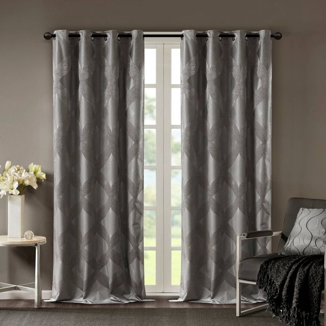 108x50 Byron Ogee Knitted Jacquard Blackout Curtain Panel Dark Gray: SunSmart Energy Efficient Noise Reducing Drapes