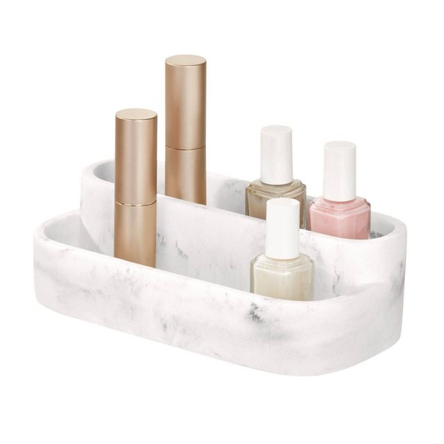 iDESIGN Dakota Two-Tier Organizer White: Resin Vanity Storage for Perfume & Skincare