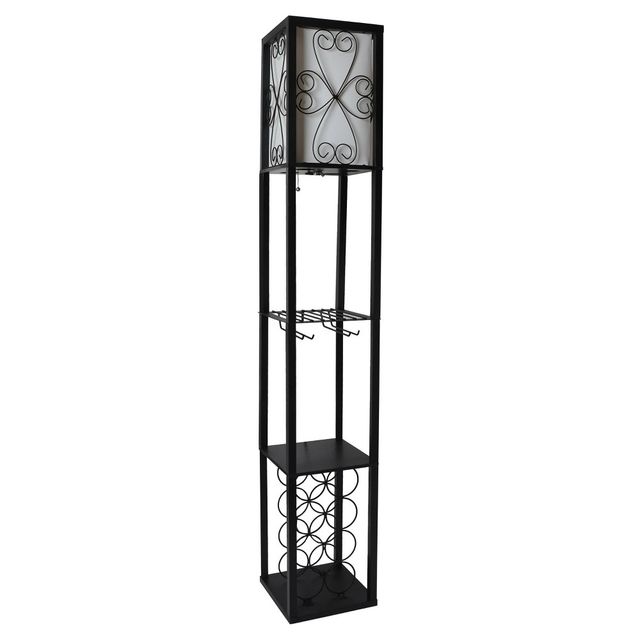 Etagere Organizer Storage Shelf Floor Lamp with Linen Shade Black - Simple Designs: Modern Pull Chain MDF Lighting