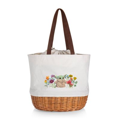 Picnic Time Mandalorian The Child with Flowers Coronado Canvas and Willow Basket Tote with Beige Canvas: Wicker Picnic Set