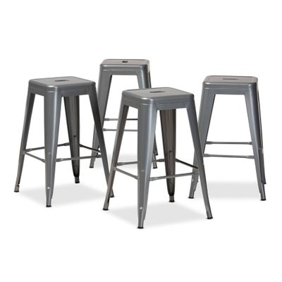 4pc Horton Metal Stackable Counter Stool Set  - Baxton Studio: Upholstered Polyester, Fixed Height