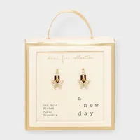 14k Gold Plated Brass Cubic Zirconia Pave Butterfly with Pave Huggie Hoop Earrings - A New Day Gold