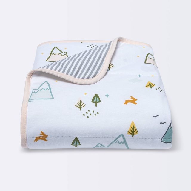 Jersey Knit Reversible Baby Blanket Adventures - Cloud Island White/Gray/Pink