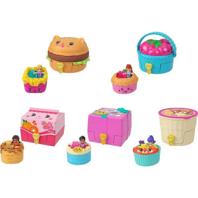 Polly Pocket Tiny Take Out Reveal Micro Dolls & Compacts with Food Theme Vehicle Collection