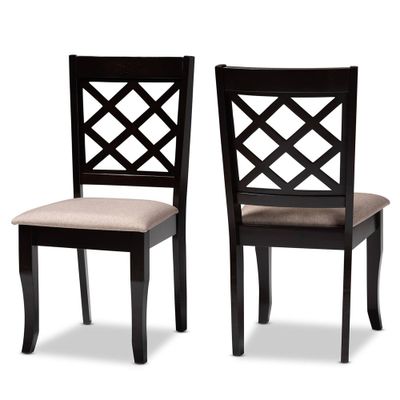 Set of 2 Verner Fabric Upholstered Wood Dining Chairs Sand/Dark Brown - Baxton Studio