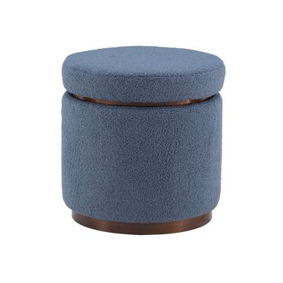 18 Blanche Transitional Round Wood and Boucle Upholstered Storage Ottoman