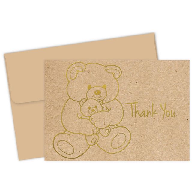 50ct Teddy Bear Thank You Note Cards Brown/Gold: Great Papers! Stationery Pack with Envelopes for Baby Shower