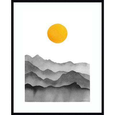 33 x 41 Yellow Mountain Range Silhouette by Cat Coq: Amanti Art Black Framed Print - Modern Decor