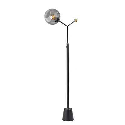 Adesso Dusk Floor Lamp Black: Smoked Glass Shade, Iron Base, 62 Tall, UL Listed