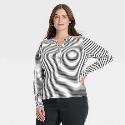 Women Long Sleeve Henley Neck T-Shirt