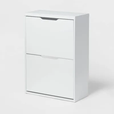 Laminate Pivot Open Shoe Cabinet White - Brightroom: Shoe Organizer, Holds 12 Pairs, Wood Laminate, Freestanding