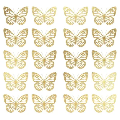 Butterfly Peel and Stick Wall Decal Gold - RoomMates: Vinyl Self-Adhesive Modern Decor, 20pc