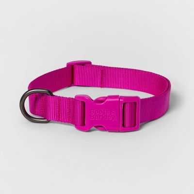 Basic Dog Adjustable Collar with Color Matching Buckle - XL - Pink - Boots & Barkley