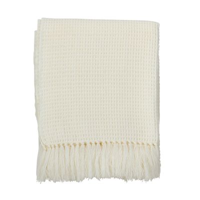 50x60 Throw Blanket Off White - Saro Lifestyle: Cozy Polyester Basket Weave, Hand Washable