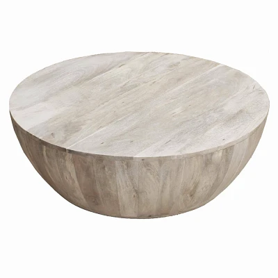 The Urban Port 12 Round Mango Wood Coffee Table Subtle Grains Distressed White