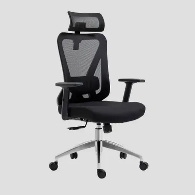 Truly Ergonomic Chair with Adjustable Headrest and Lumbar Support Black - Techni Mobili: Swivel, Recline, Metal Legs, Mesh Back