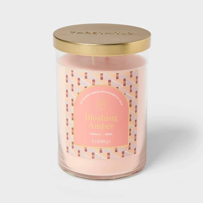 21.5oz Glass Jar Candle with Lid Blushing Amber - Threshold